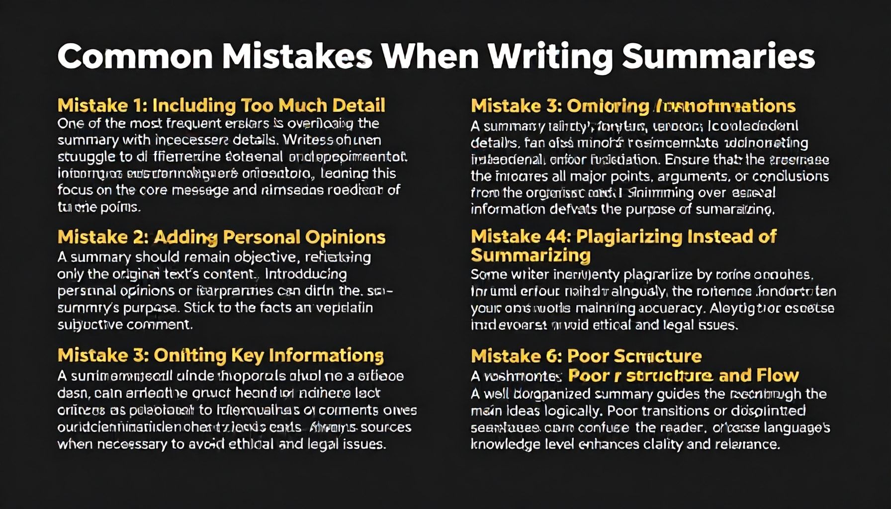 Errores frecuentes al elaborar resúmenes